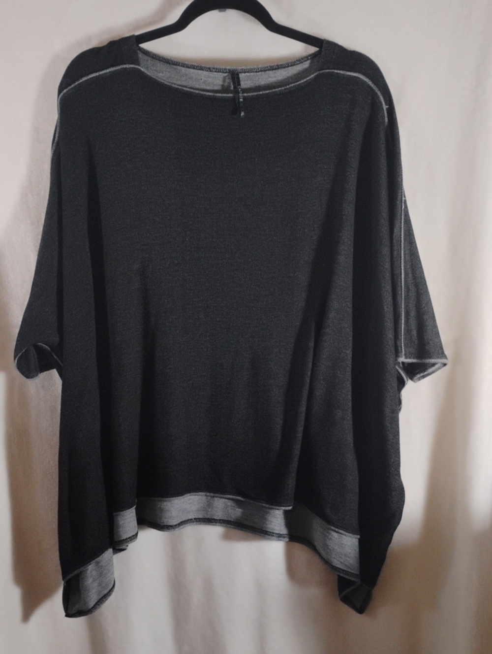 Womans Relaxed Black Knit Sweater with Contrast Hem By Capote